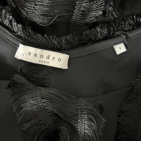 Sandro Rogee Fringe Cocktail Mini Dress in Black Size 1 Sandro 4 US - Picture 5 of 7